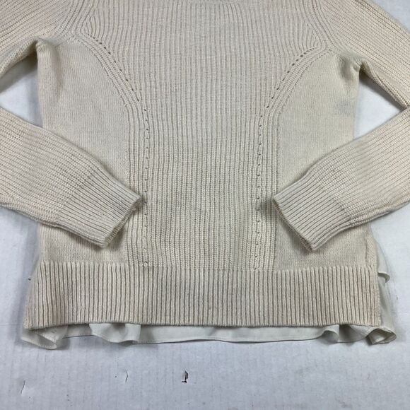 Club Monaco Cream Knit Pullover Sweater Small Sheer Ruffle Hem Rabbit Hair Blend - Picture 2 of 10